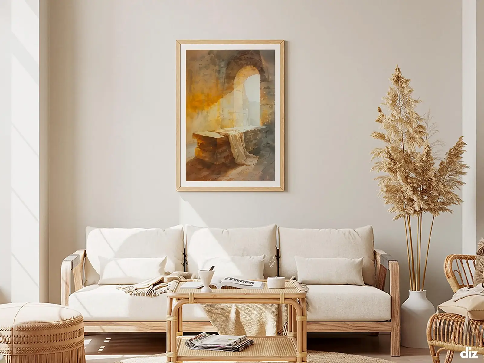 Framed Sacred Heart of Jesus above bed, bedroom sanctuary offering mercy and trust, jesus wall art artwork of jesus