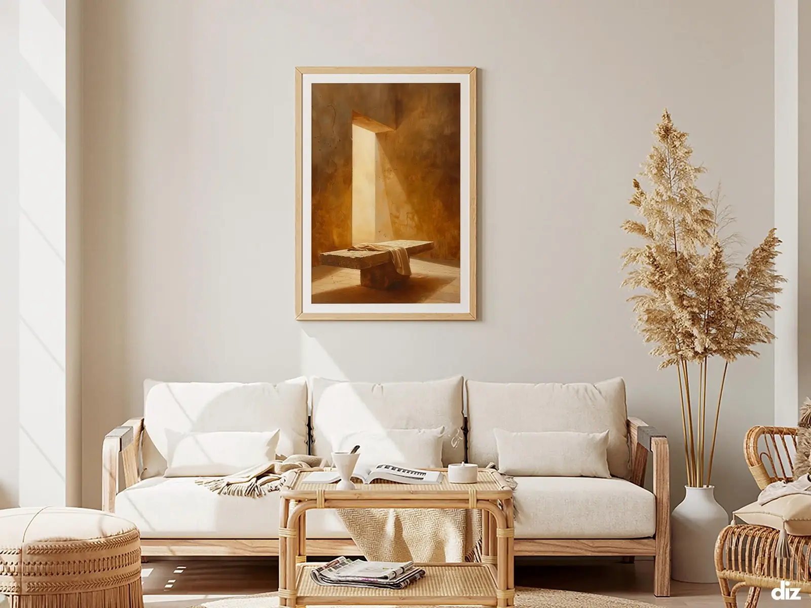 Framed Sacred Heart of Jesus above bed, bedroom sanctuary offering mercy and trust, jesus wall art artwork of jesus