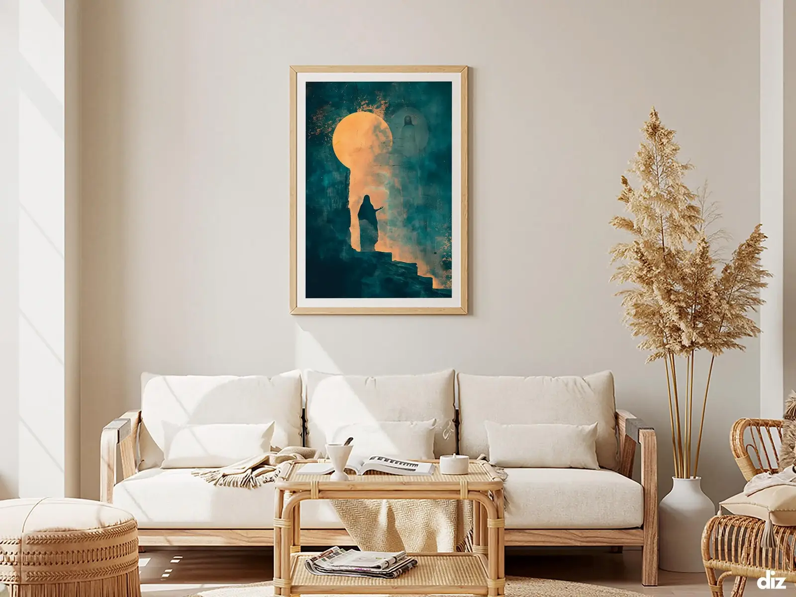 Framed Sacred Heart of Jesus above bed, bedroom sanctuary offering mercy and trust, jesus wall art artwork of jesus