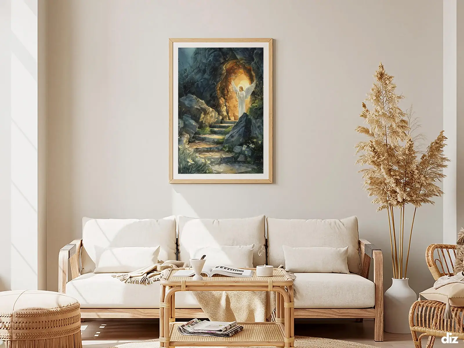 Framed Sacred Heart of Jesus above bed, bedroom sanctuary offering mercy and trust, jesus wall art artwork of jesus