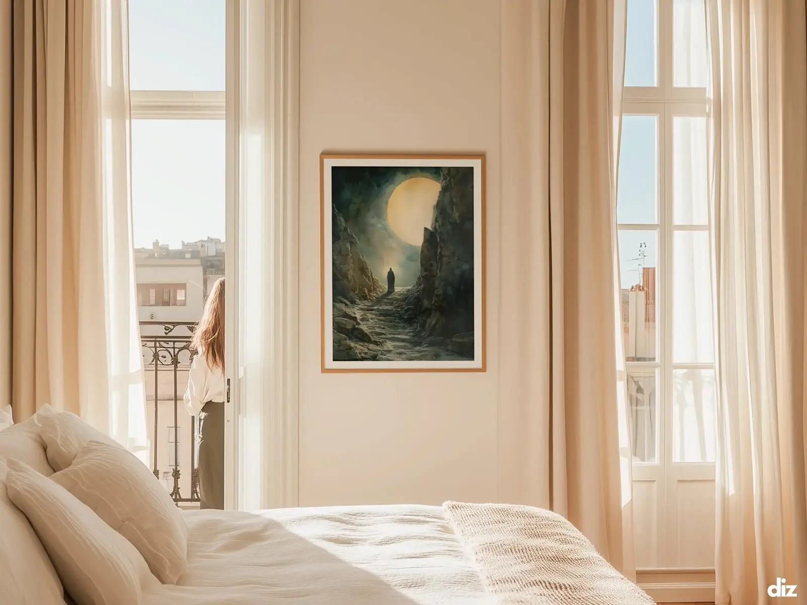 Sacred Heart of Jesus framed above sofa, living room display blending peace and devotion, bible wall art catholic wall art