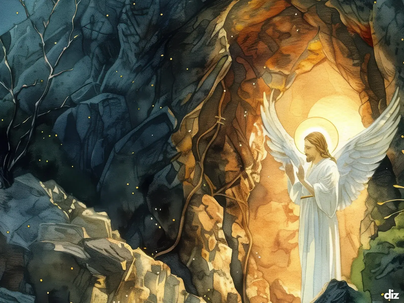 Close-up detail of the flaming Sacred Heart, thorn crown and cross, jesus sacred heart biblical wall art