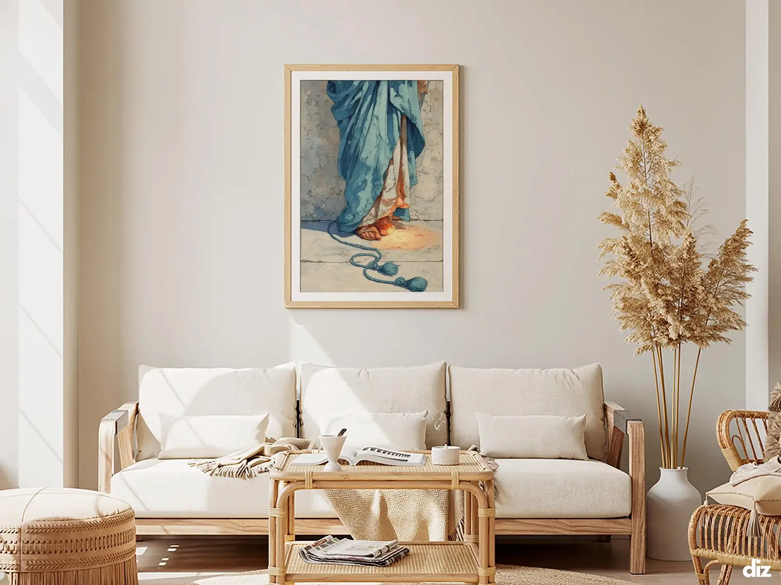 Framed Sacred Heart of Jesus above bed, bedroom sanctuary offering mercy and trust, jesus wall art artwork of jesus