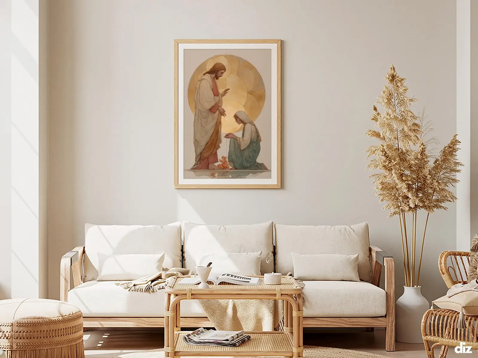 Framed Sacred Heart of Jesus above bed, bedroom sanctuary offering mercy and trust, jesus wall art artwork of jesus