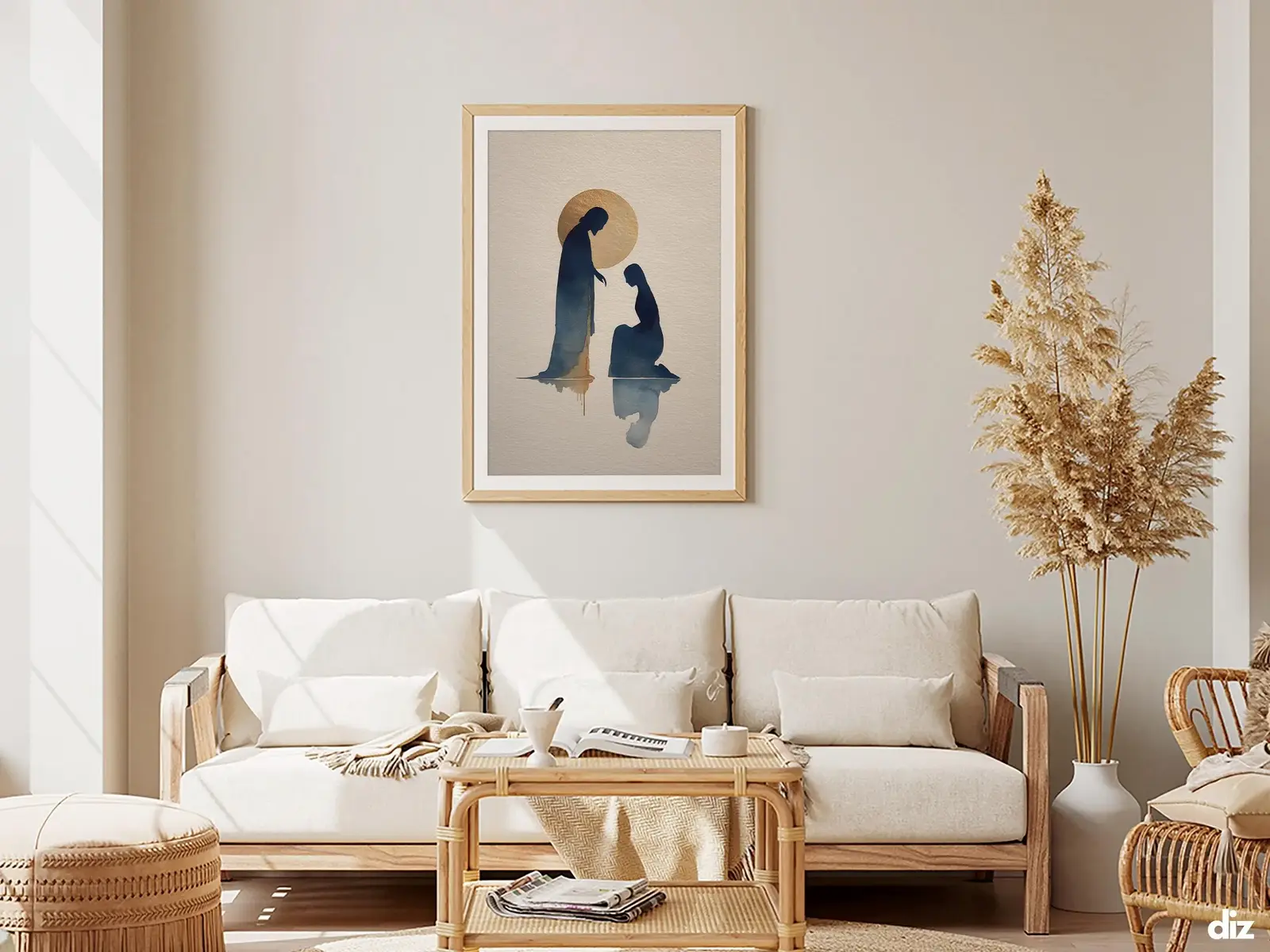 Framed Sacred Heart of Jesus above bed, bedroom sanctuary offering mercy and trust, jesus wall art artwork of jesus