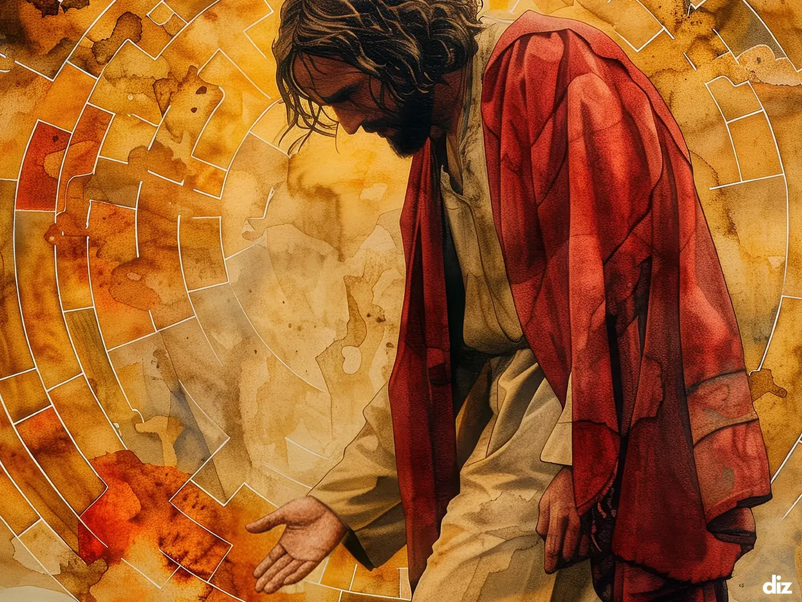 Close-up detail of the flaming Sacred Heart, thorn crown and cross, jesus sacred heart biblical wall art