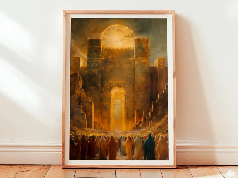 Framed All Saints Day procession to Heavenly Jerusalem print, devotional Christian Artwork and Religious Artwork for prayer spaces