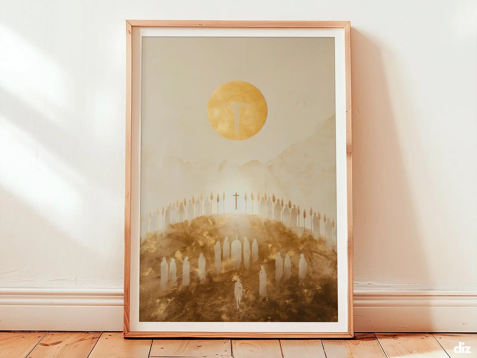 Framed All Saints Day devotional print of the Lamb on throne, minimalist Artwork Of Christ, religious artwork.