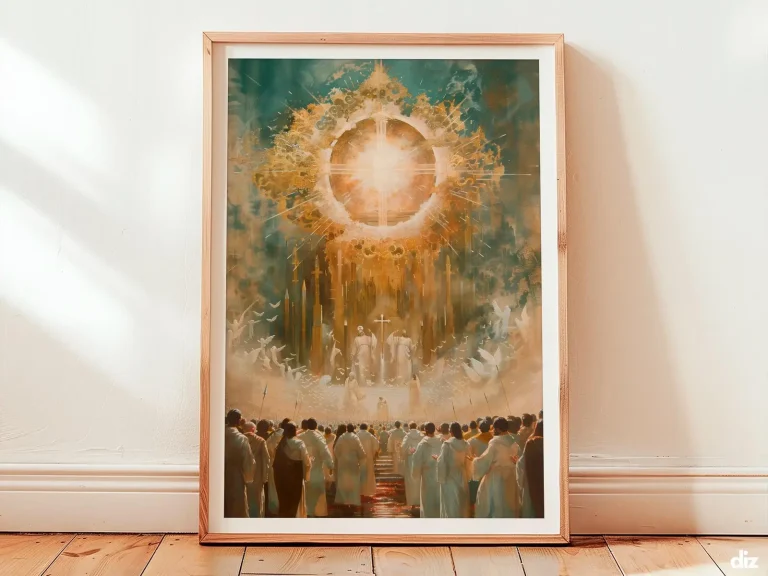 Framed All Saints Day Lamb of God print on ivory background, Christian Wall Art for prayerful display of Jesus