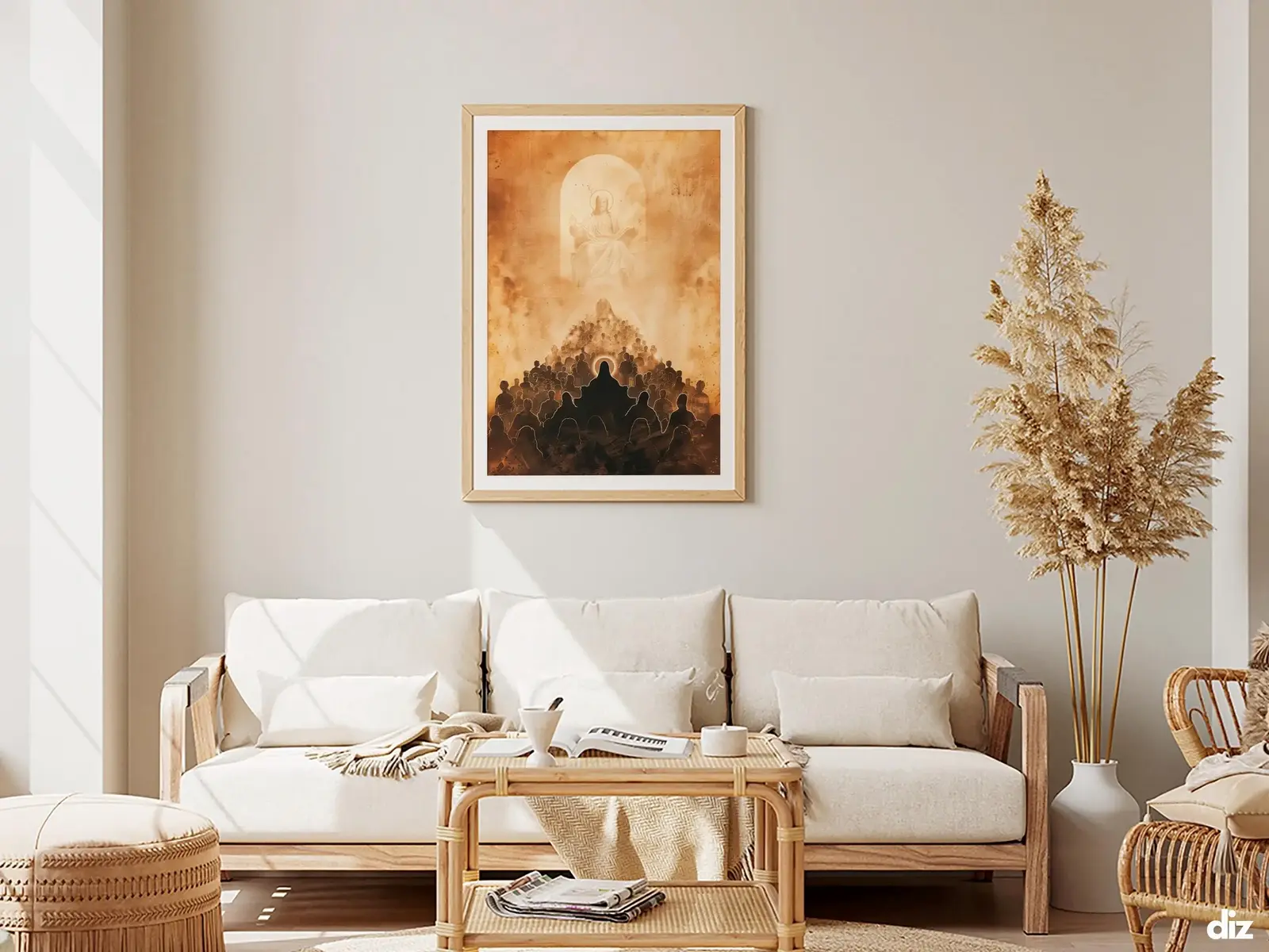 Framed Sacred Heart of Jesus above bed, bedroom sanctuary offering mercy and trust, jesus wall art artwork of jesus