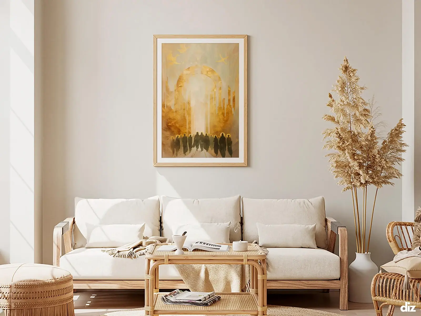 Framed Sacred Heart of Jesus above bed, bedroom sanctuary offering mercy and trust, jesus wall art artwork of jesus