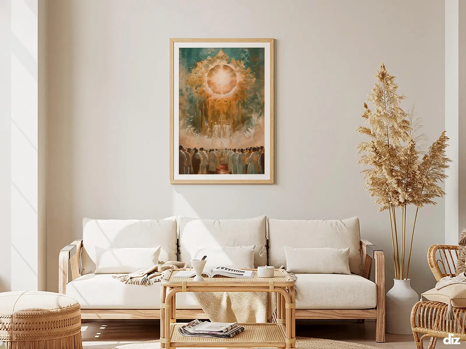 Framed Sacred Heart of Jesus above bed, bedroom sanctuary offering mercy and trust, jesus wall art artwork of jesus