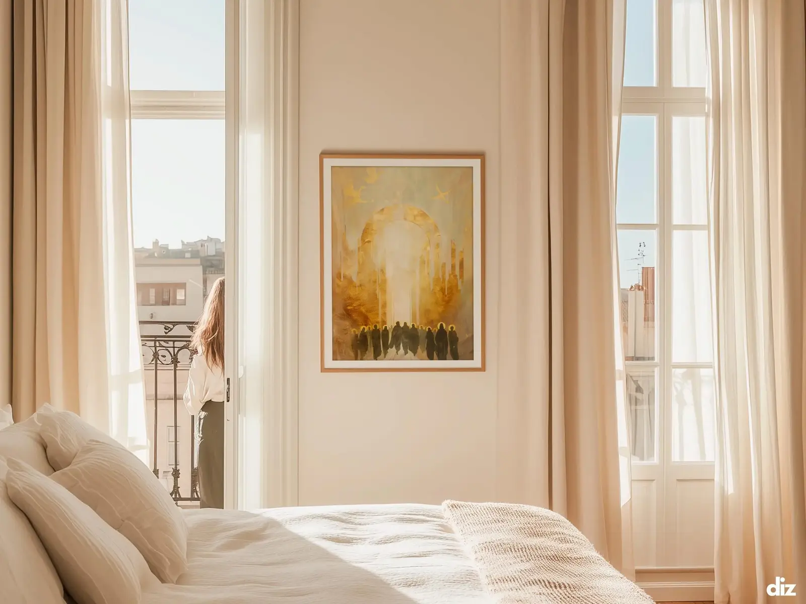 Sacred Heart of Jesus framed above sofa, living room display blending peace and devotion, bible wall art catholic wall art