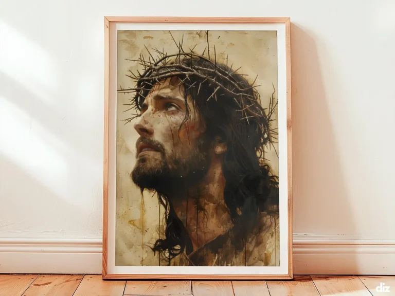 Crucifixion Art Print: Profile of Christ with Crown of Thorns, Christian Wall Art (Digital Download)
