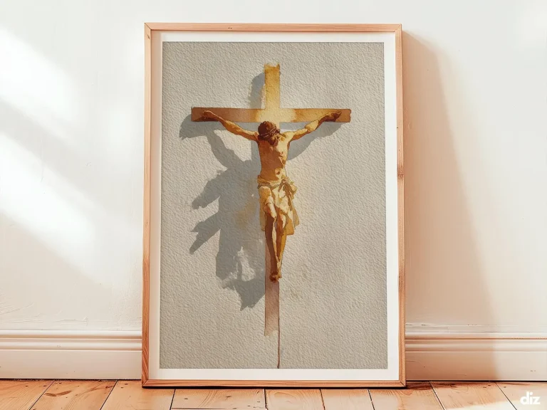 Crucifixion Art Print: Side Silhouette on the Cross, Modern Christian Decor (Digital Download)