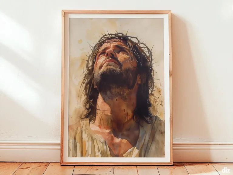 Crucifixion Art Print: Christ on the Cross with Soft Halo, Christian Wall Art (Digital Download)