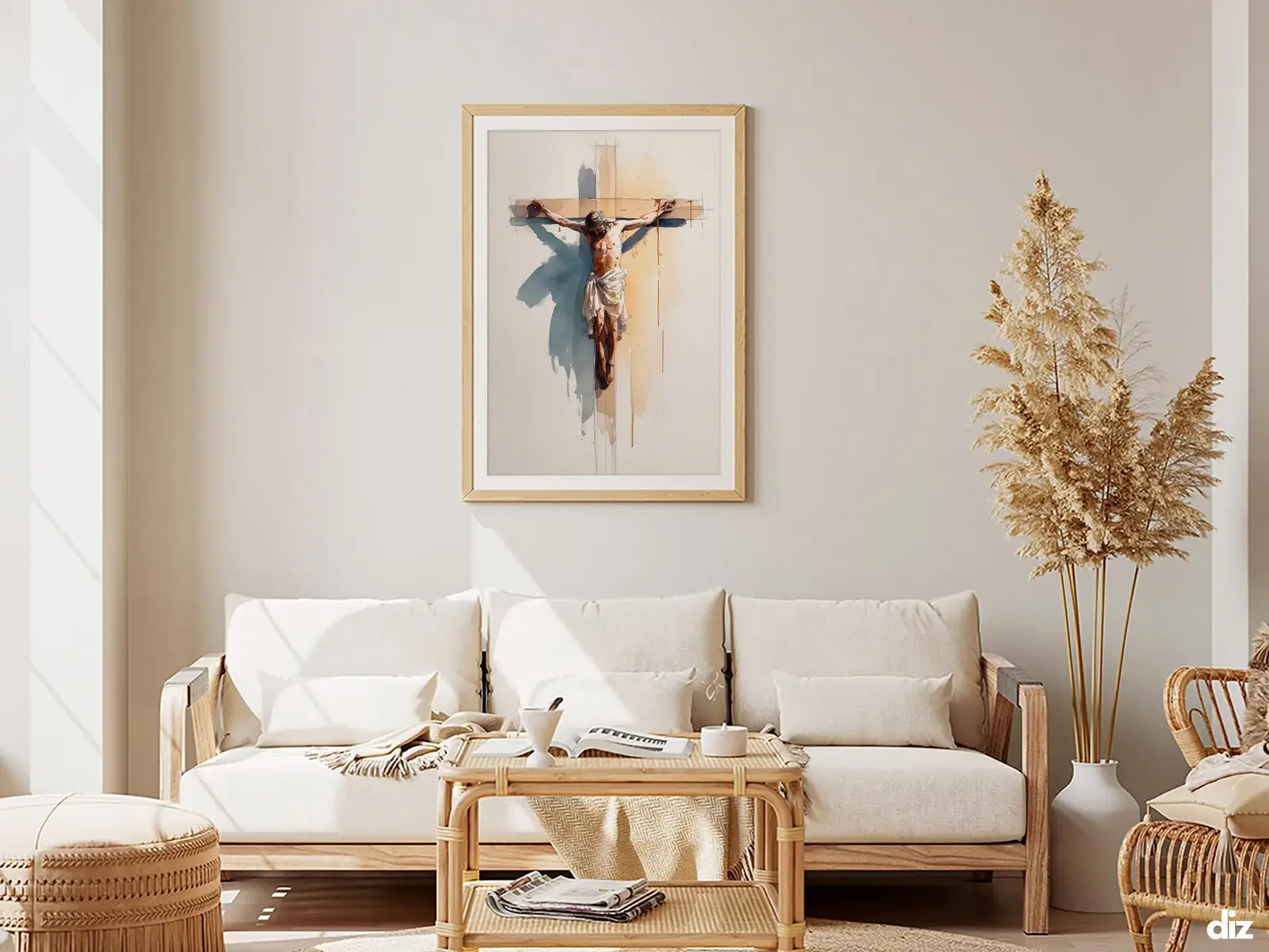 Framed Sacred Heart of Jesus above bed, bedroom sanctuary offering mercy and trust, jesus wall art artwork of jesus