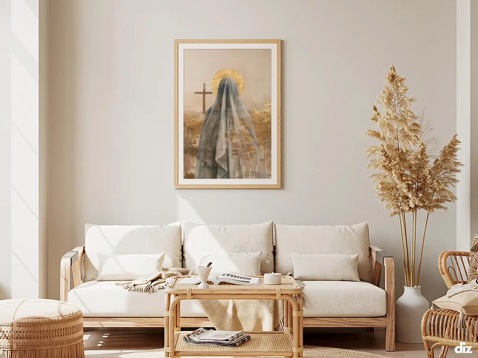 Framed Sacred Heart of Jesus above bed, bedroom sanctuary offering mercy and trust, jesus wall art artwork of jesus