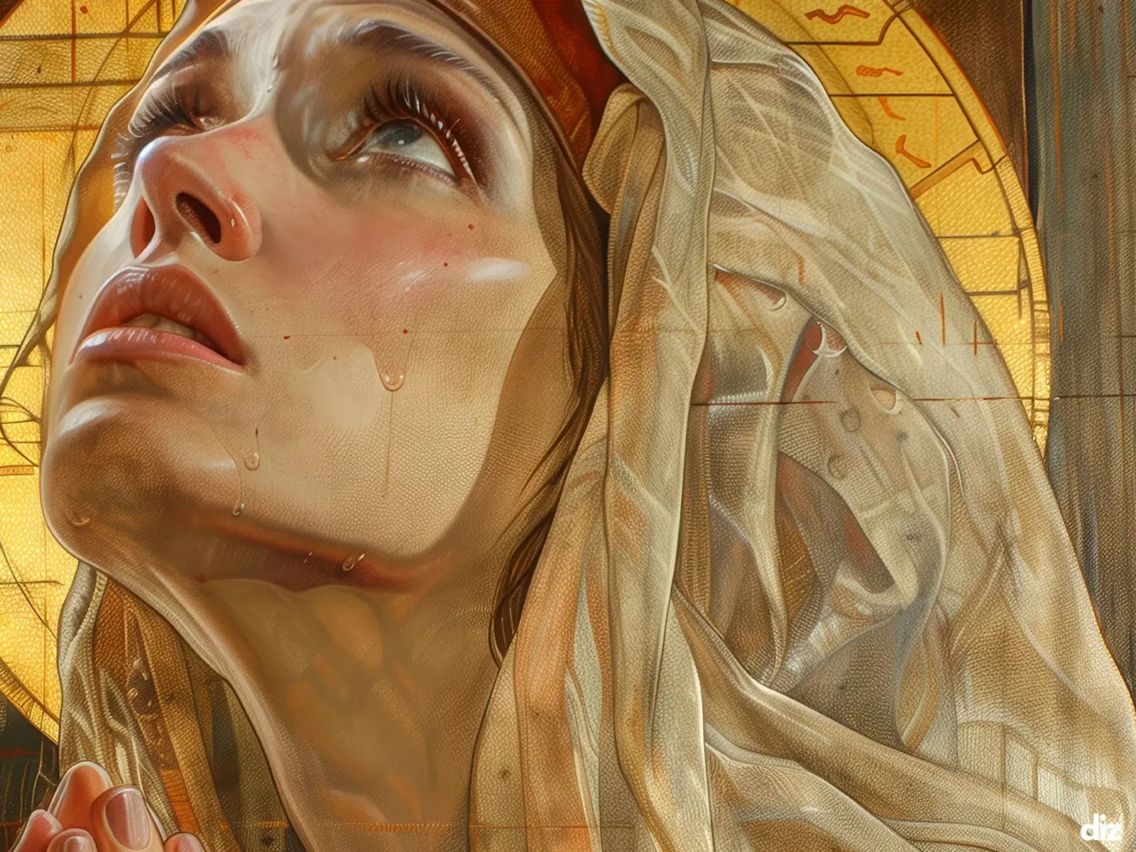 Close-up detail of the flaming Sacred Heart, thorn crown and cross, jesus sacred heart biblical wall art