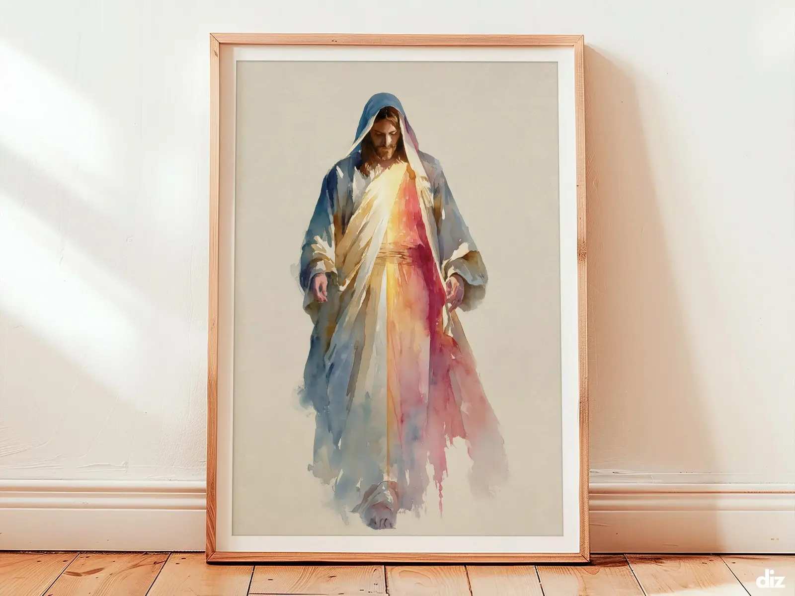 Divine Mercy Art Print: Single Mercy Beam And Warm Light, Modern Christian Decor (Digital Download)