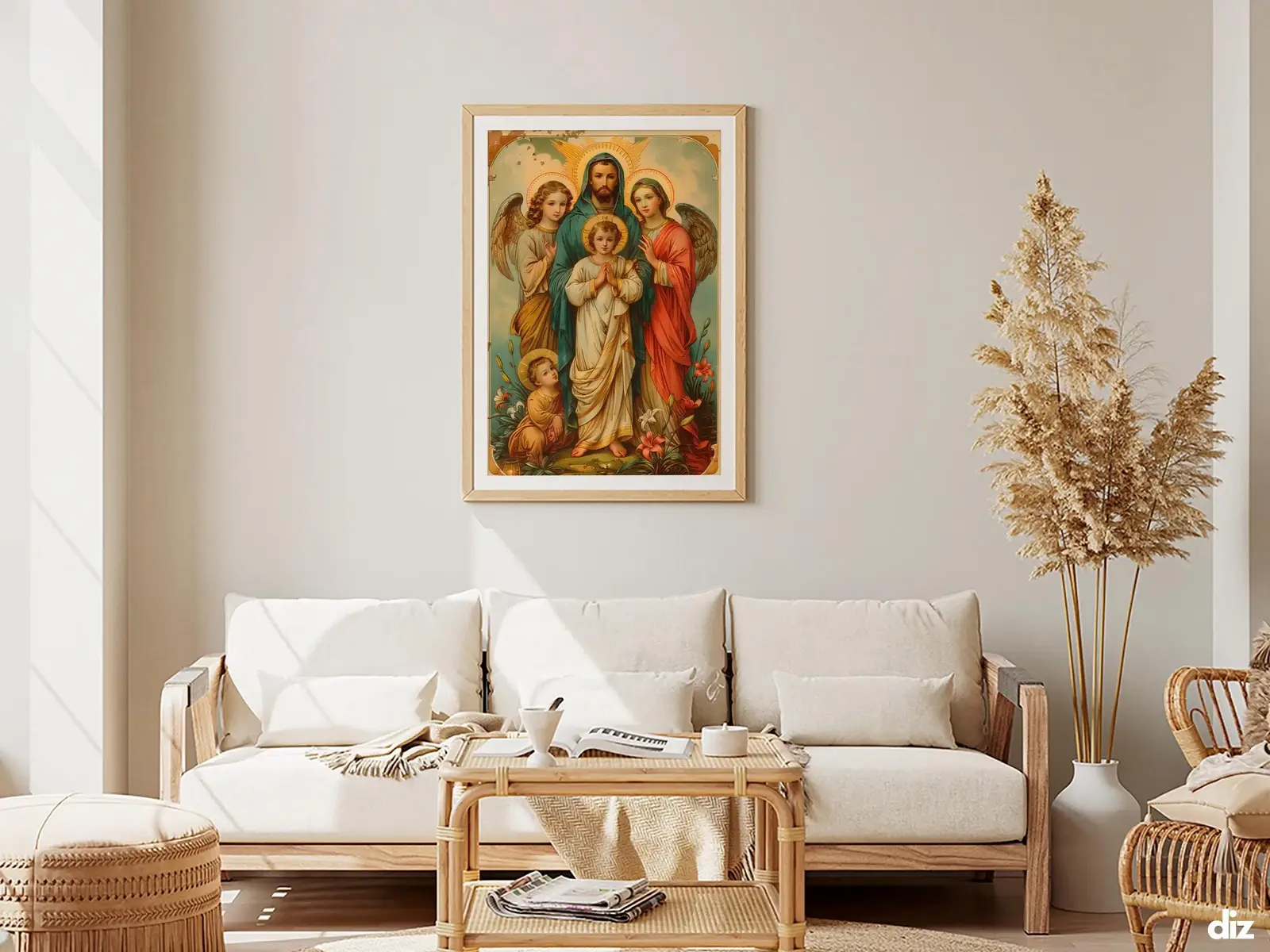 Framed Sacred Heart of Jesus above bed, bedroom sanctuary offering mercy and trust, jesus wall art artwork of jesus