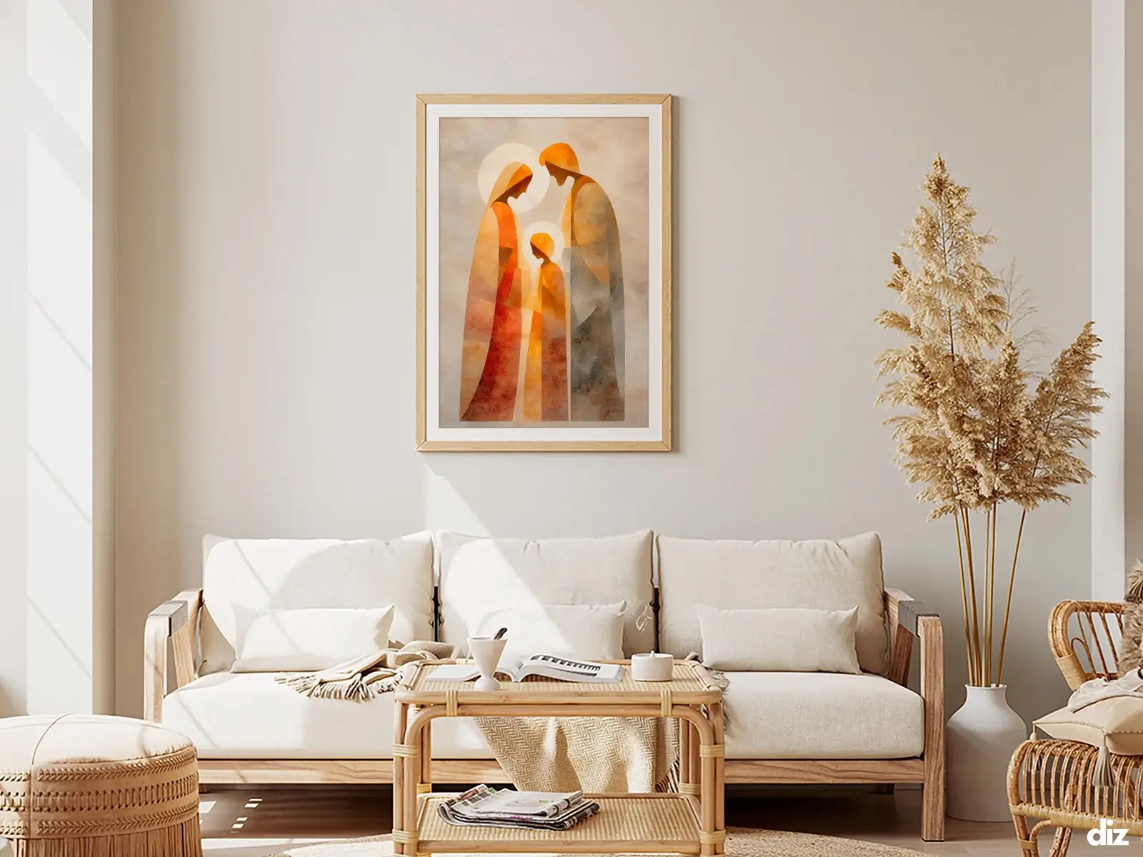 Framed Sacred Heart of Jesus above bed, bedroom sanctuary offering mercy and trust, jesus wall art artwork of jesus