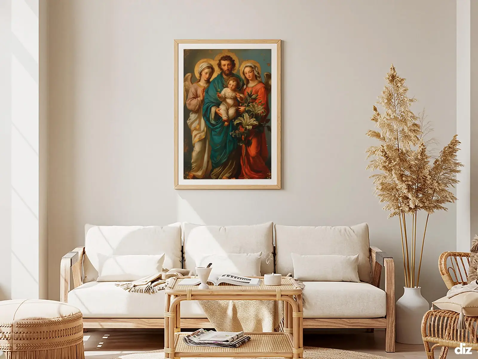 Framed Sacred Heart of Jesus above bed, bedroom sanctuary offering mercy and trust, jesus wall art artwork of jesus