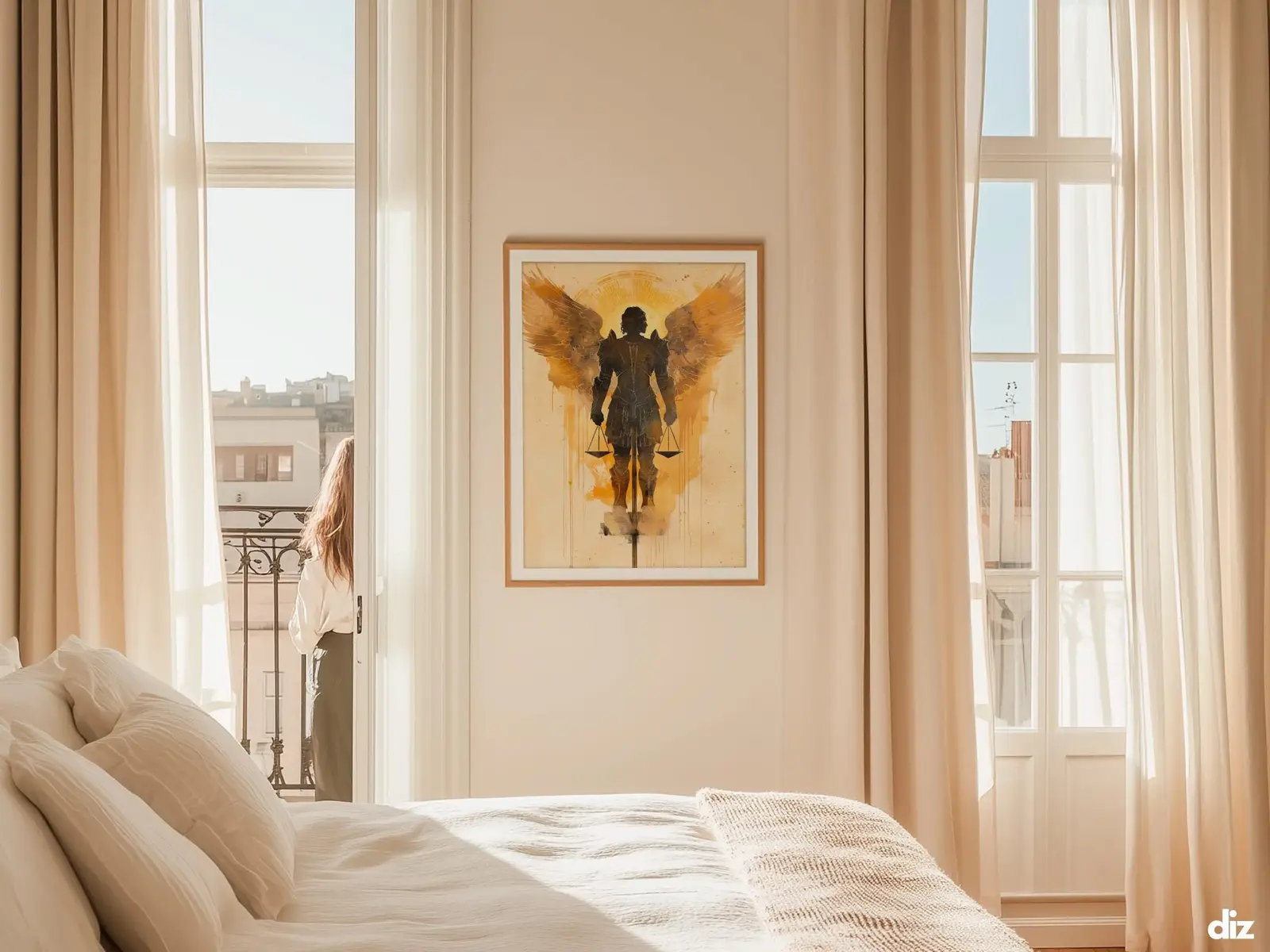 Sacred Heart of Jesus framed above sofa, living room display blending peace and devotion, bible wall art catholic wall art