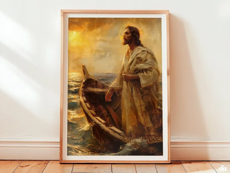 Jesus Miracle Art Print: Calming the Storm at Sea, Christian Wall Art (Digital Download)
