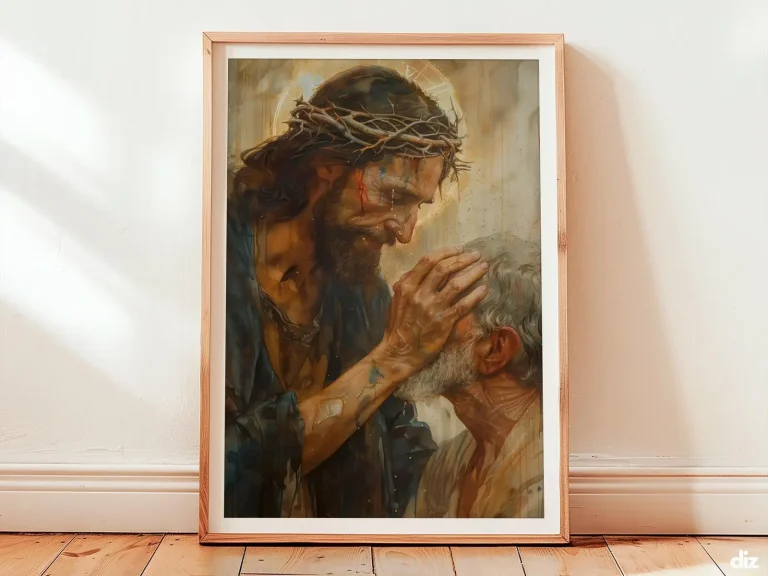 Jesus Miracle Art Print: Healing the Blind with Blessing, Christian Wall Art (Digital Download)