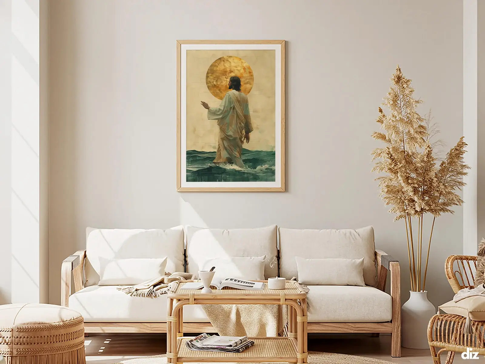 Framed Sacred Heart of Jesus above bed, bedroom sanctuary offering mercy and trust, jesus wall art artwork of jesus