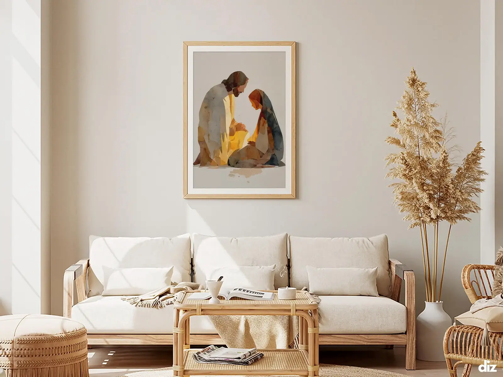Framed Sacred Heart of Jesus above bed, bedroom sanctuary offering mercy and trust, jesus wall art artwork of jesus