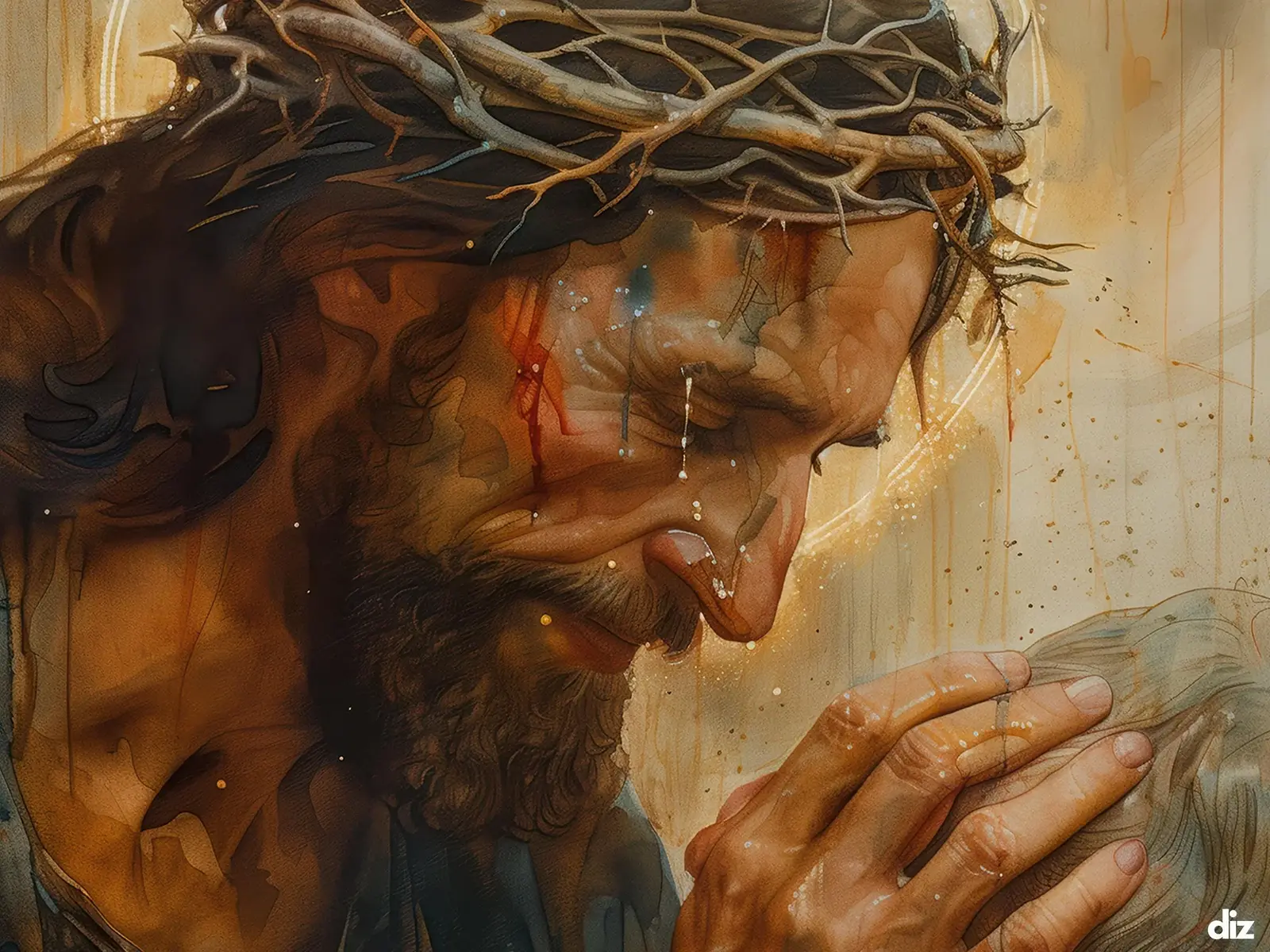 Close-up detail of the flaming Sacred Heart, thorn crown and cross, jesus sacred heart biblical wall art