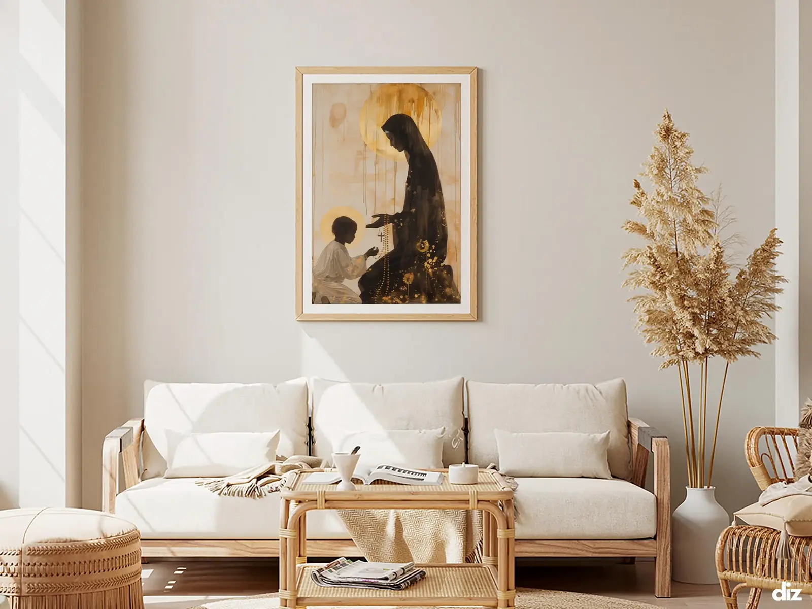 Framed Sacred Heart of Jesus above bed, bedroom sanctuary offering mercy and trust, jesus wall art artwork of jesus