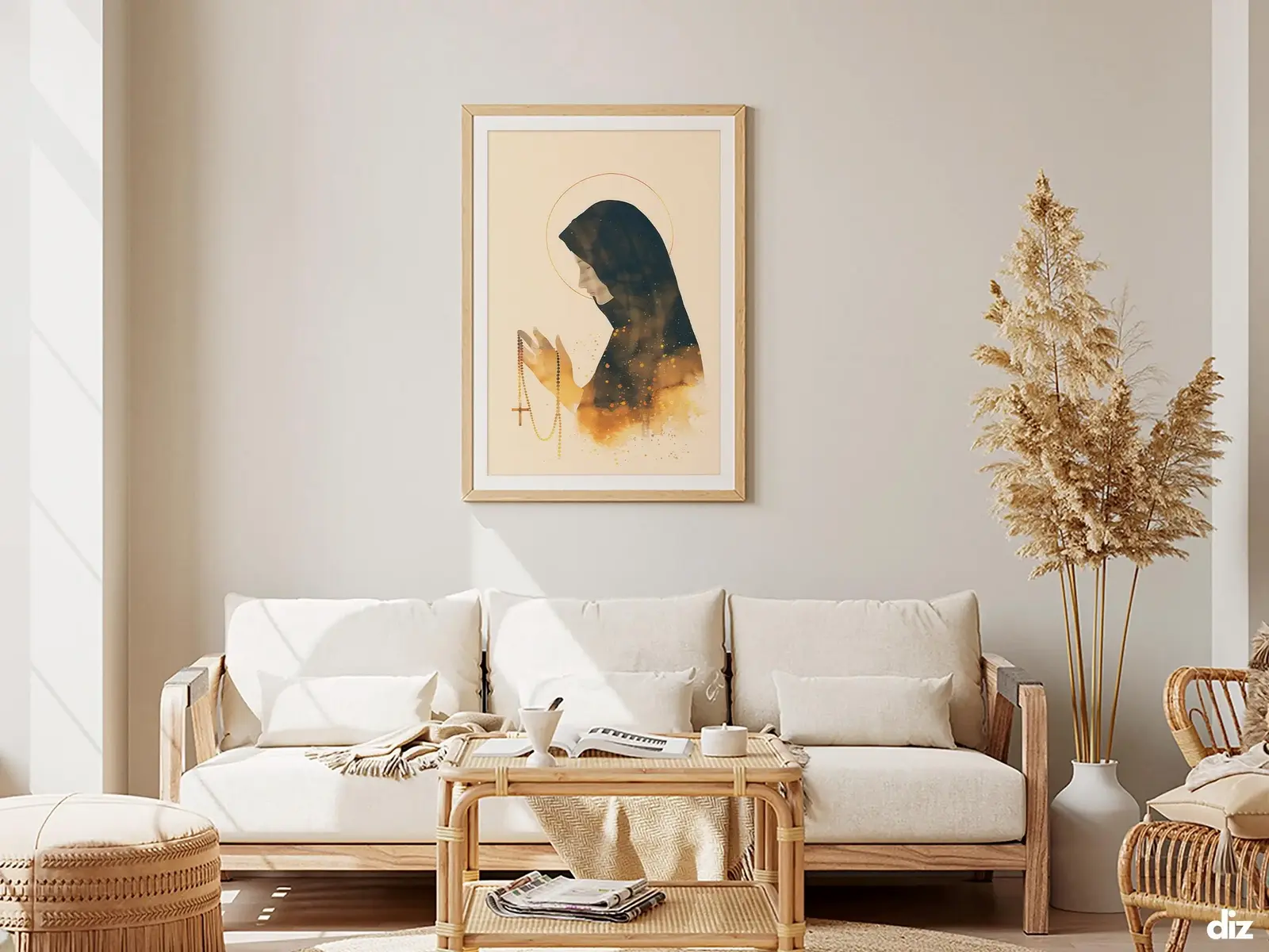 Framed Sacred Heart of Jesus above bed, bedroom sanctuary offering mercy and trust, jesus wall art artwork of jesus