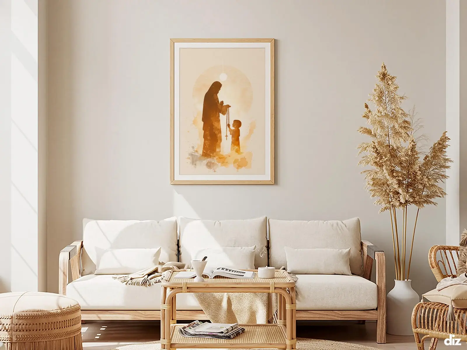 Framed Sacred Heart of Jesus above bed, bedroom sanctuary offering mercy and trust, jesus wall art artwork of jesus