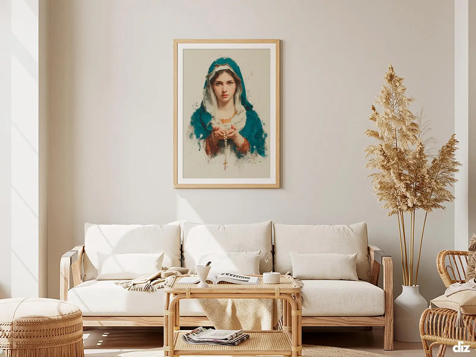 Framed Sacred Heart of Jesus above bed, bedroom sanctuary offering mercy and trust, jesus wall art artwork of jesus
