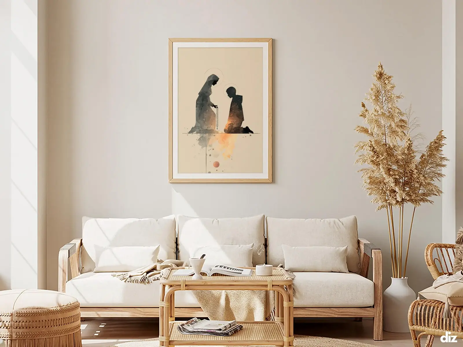 Framed Sacred Heart of Jesus above bed, bedroom sanctuary offering mercy and trust, jesus wall art artwork of jesus