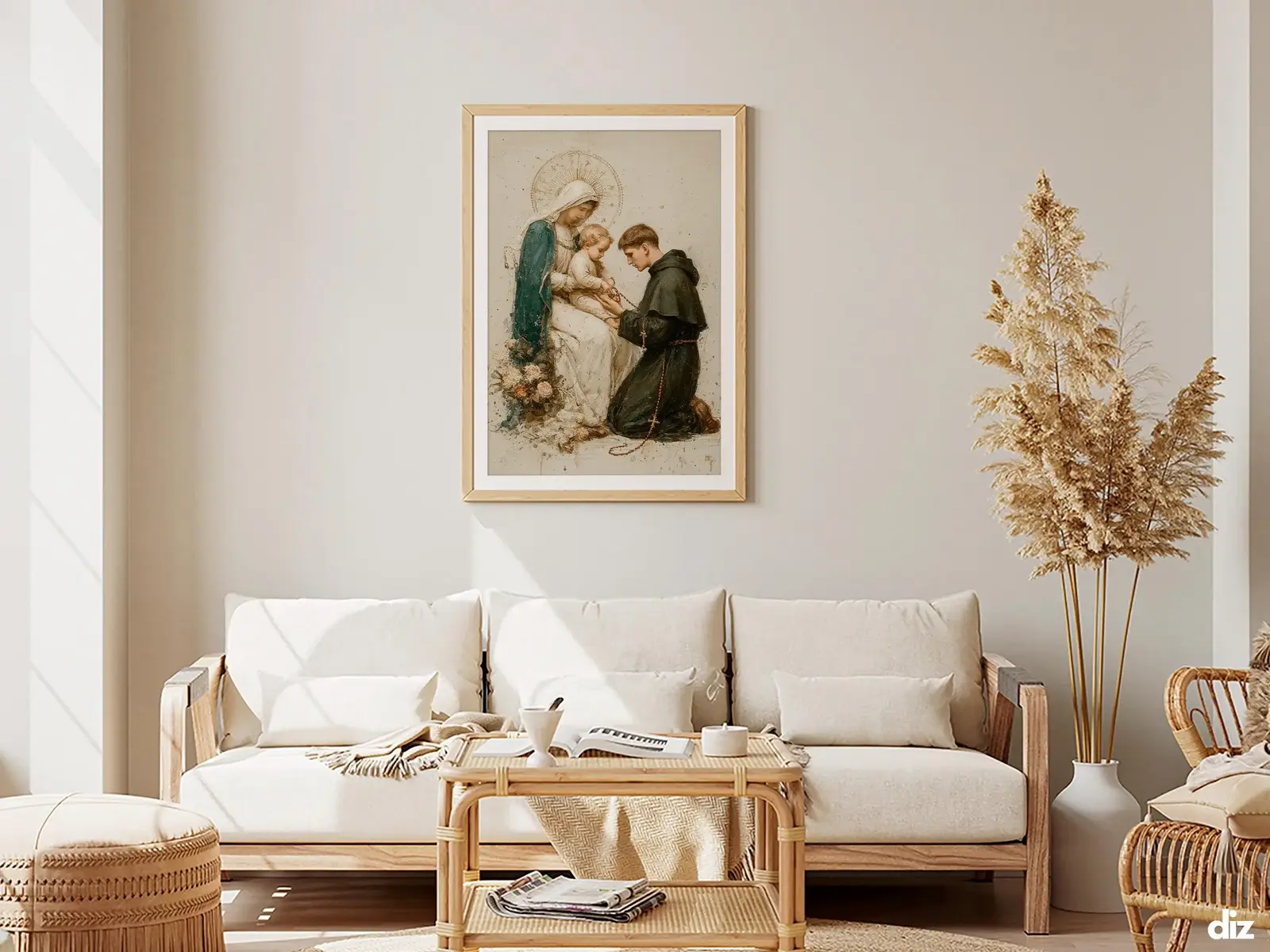 Framed Sacred Heart of Jesus above bed, bedroom sanctuary offering mercy and trust, jesus wall art artwork of jesus