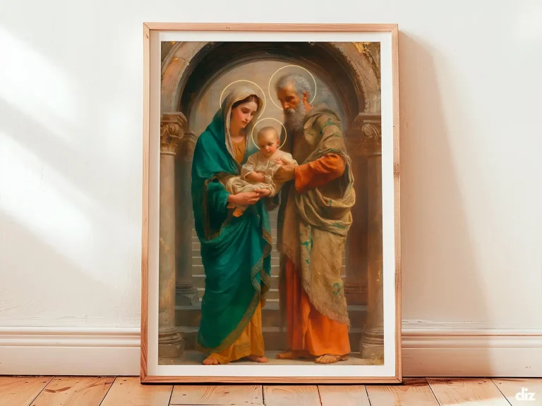 Framed Presentation of Jesus in the Temple watercolor showing Mary And Joseph with Simeon, Religious Art, Christian Wall Art