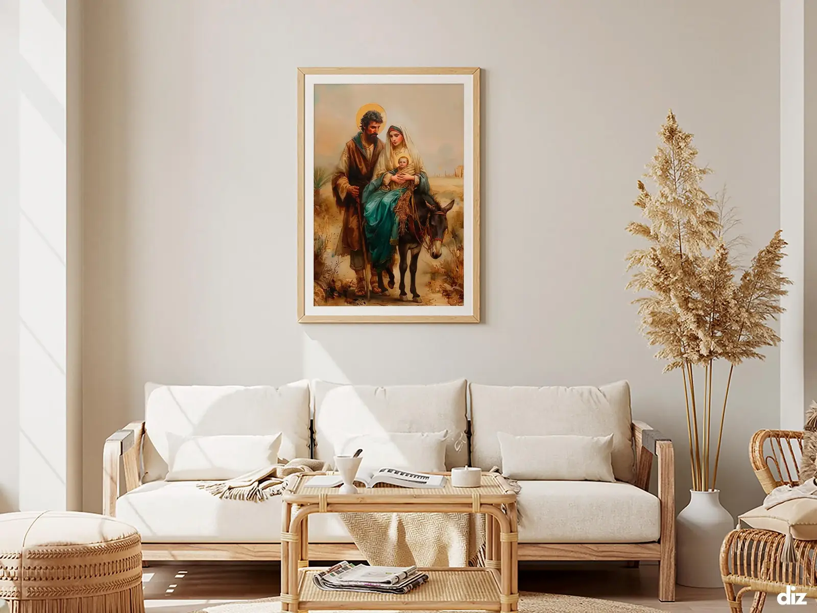 Framed Sacred Heart of Jesus above bed, bedroom sanctuary offering mercy and trust, jesus wall art artwork of jesus