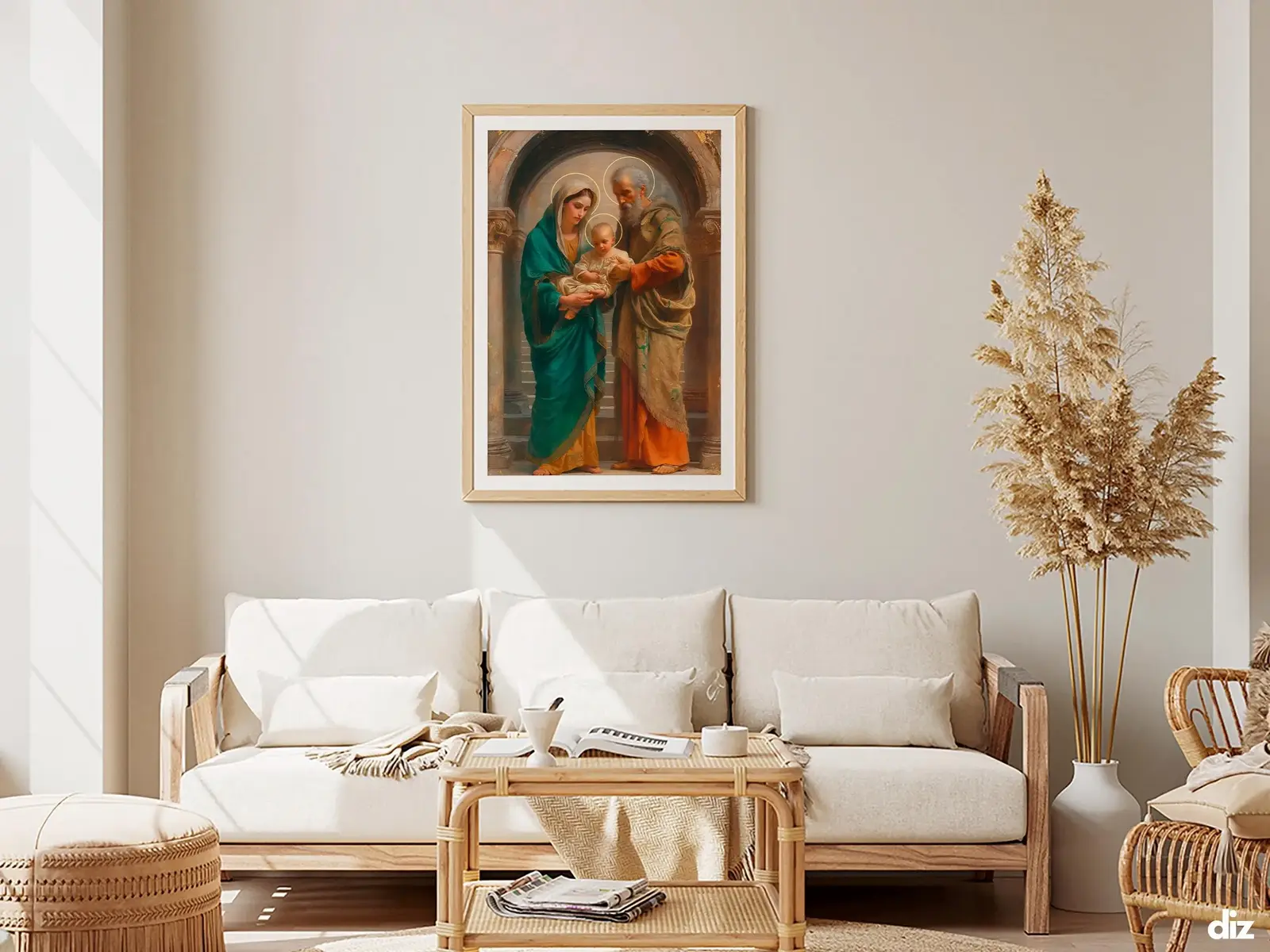 Framed Sacred Heart of Jesus above bed, bedroom sanctuary offering mercy and trust, jesus wall art artwork of jesus