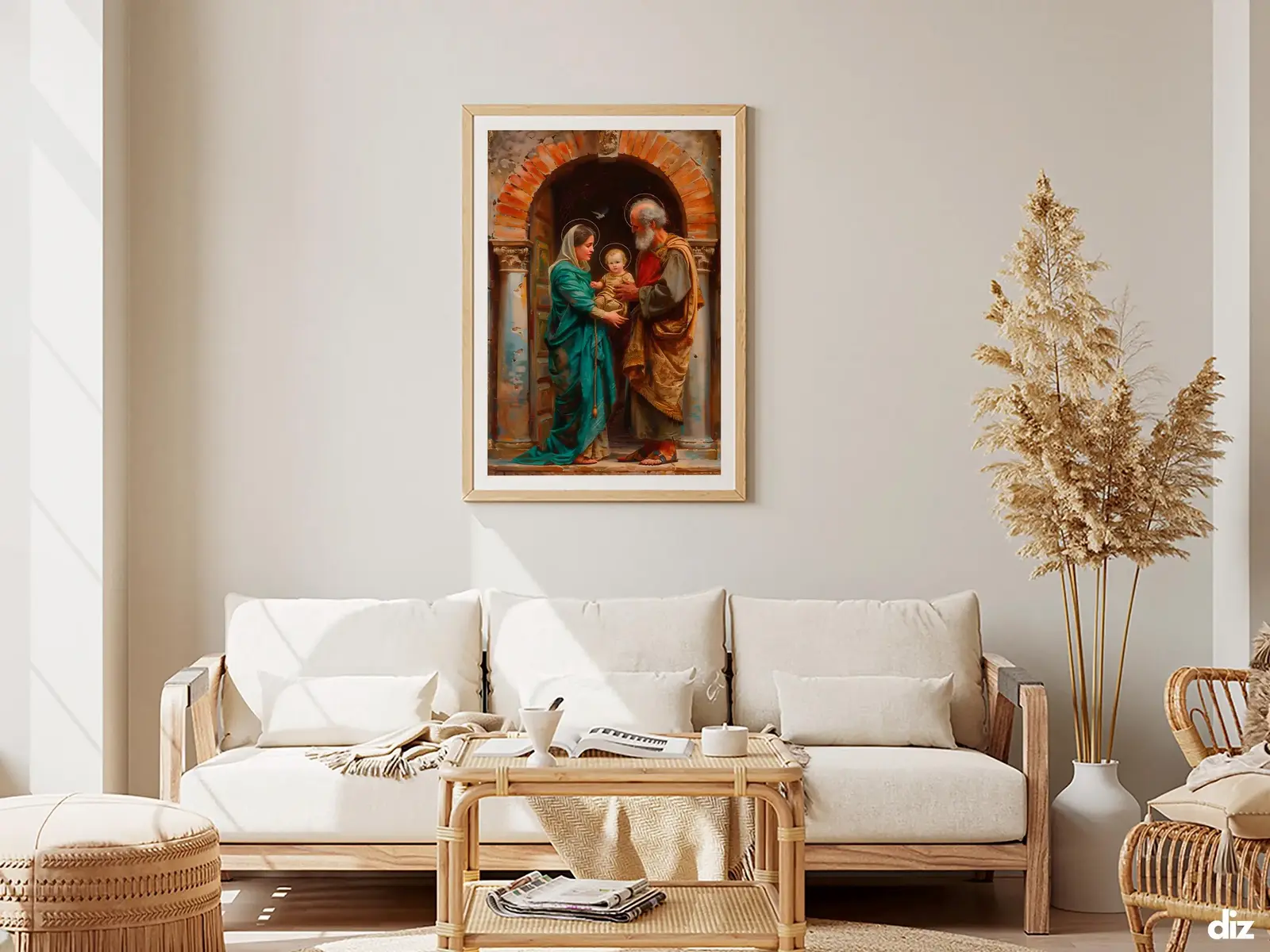 Framed Sacred Heart of Jesus above bed, bedroom sanctuary offering mercy and trust, jesus wall art artwork of jesus