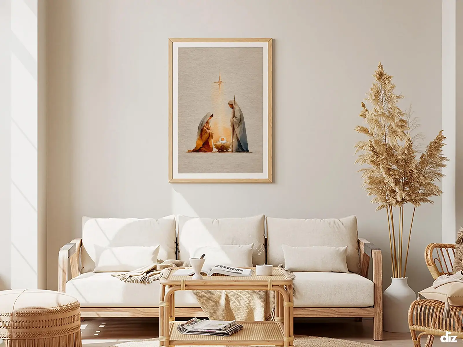 Framed Sacred Heart of Jesus above bed, bedroom sanctuary offering mercy and trust, jesus wall art artwork of jesus