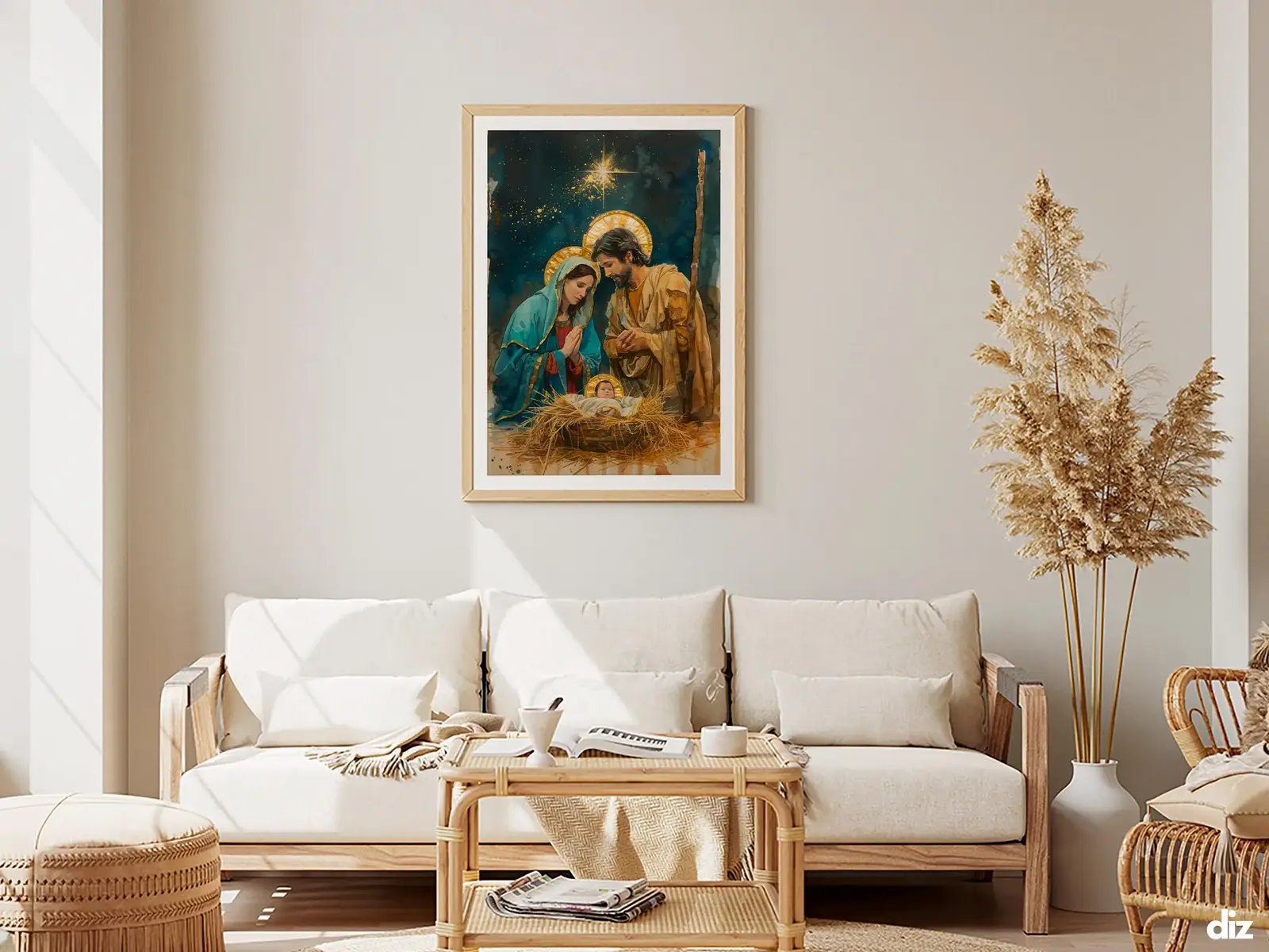 Framed Sacred Heart of Jesus above bed, bedroom sanctuary offering mercy and trust, jesus wall art artwork of jesus
