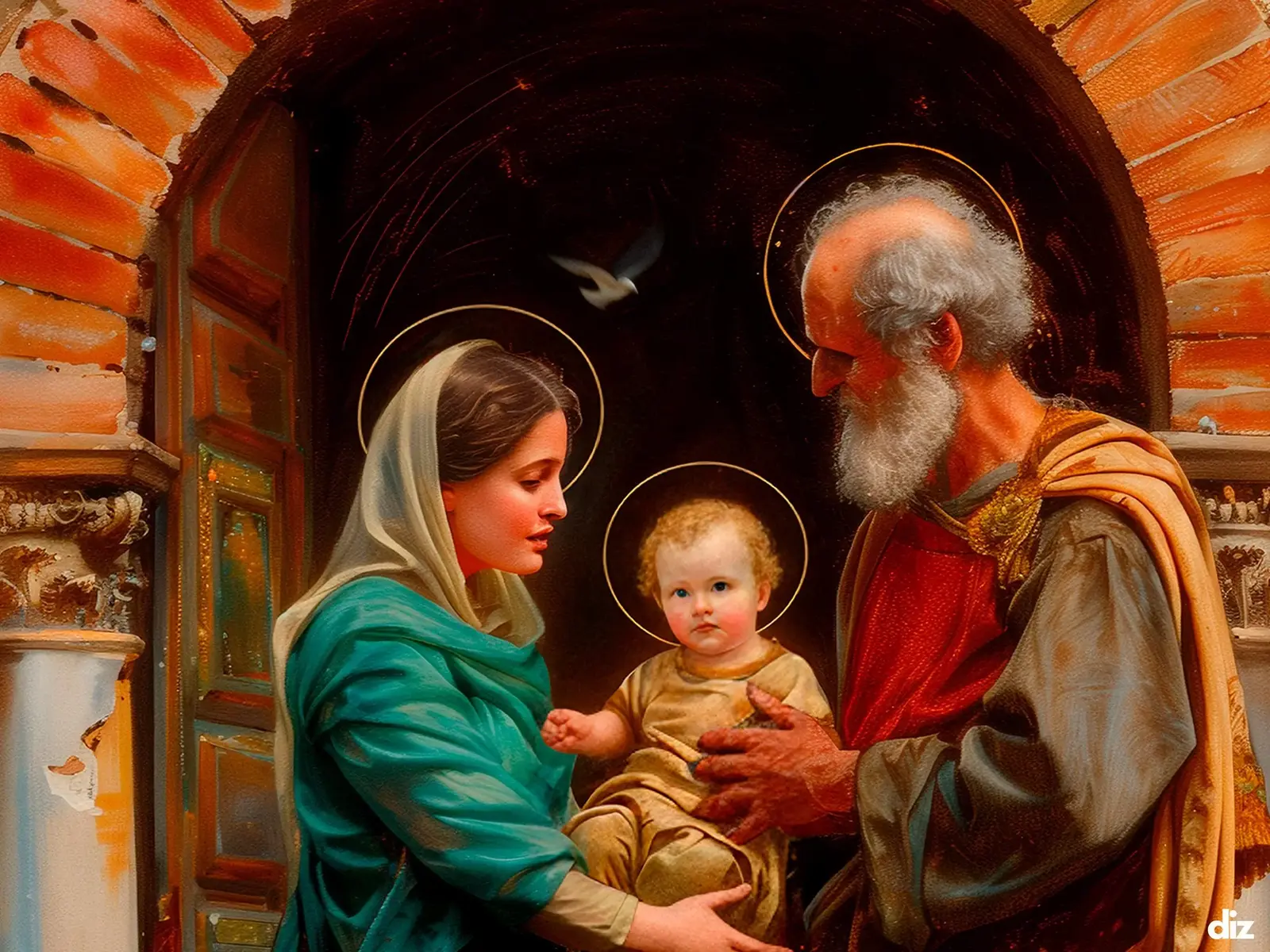 Close-up detail of the flaming Sacred Heart, thorn crown and cross, jesus sacred heart biblical wall art