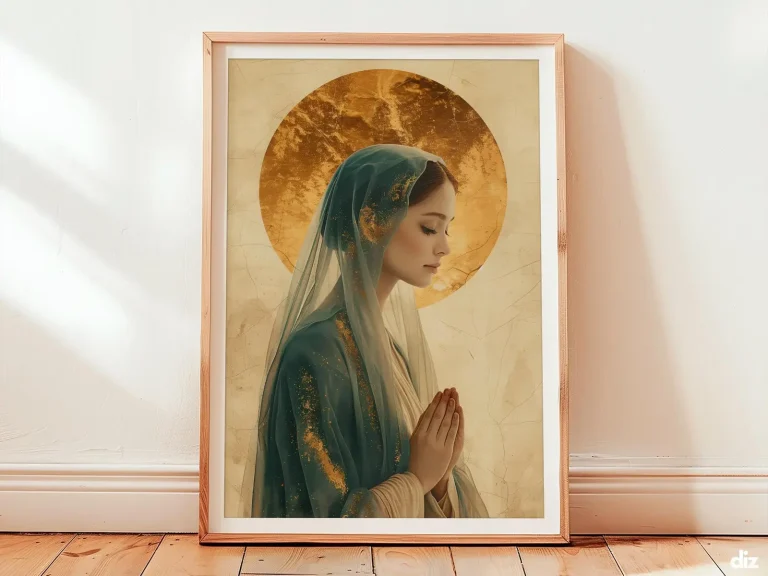 Mary, Mother of God Art Print: Serene Haloed Figure, Spiritual Printable (Digital Download)
