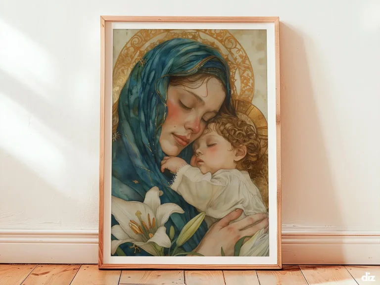 Mary Mother of God Art Print: Tender Hands and Child, Christian Wall Art (Digital Download)