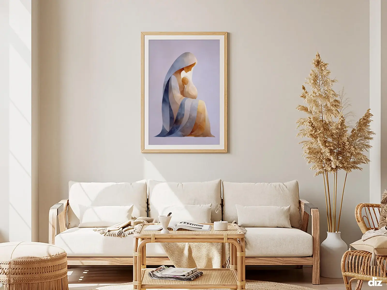 Framed Sacred Heart of Jesus above bed, bedroom sanctuary offering mercy and trust, jesus wall art artwork of jesus