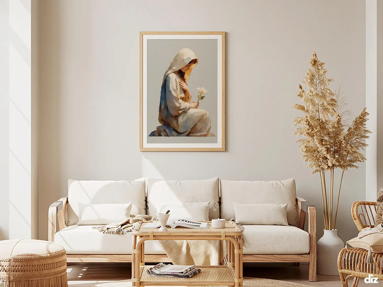 Framed Sacred Heart of Jesus above bed, bedroom sanctuary offering mercy and trust, jesus wall art artwork of jesus